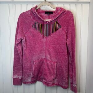 Kaisely Pink Hooded Sweatshirt with Multicolor Stripe Accent XS Coastal Cowgirl